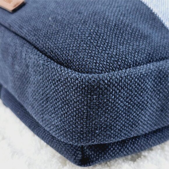 FOSSIL Navy Blue Ivory Striped Linen Crossbody Leather Accents Adjustable Strap - Picture 10 of 16